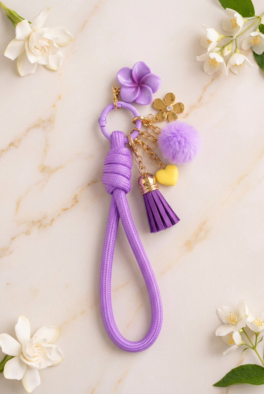 porte-clés violet et jaune