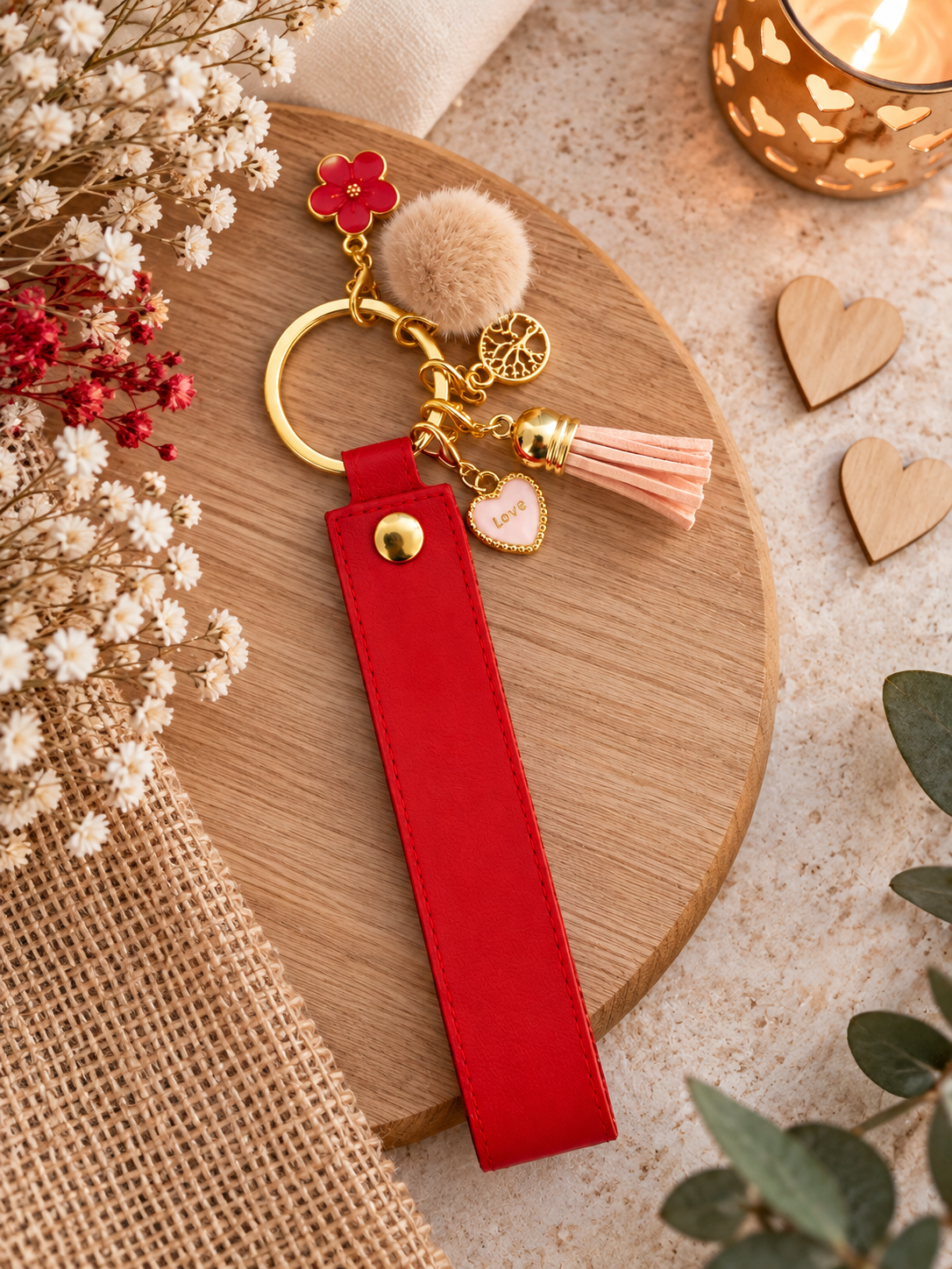 porte-clés rouge et rose