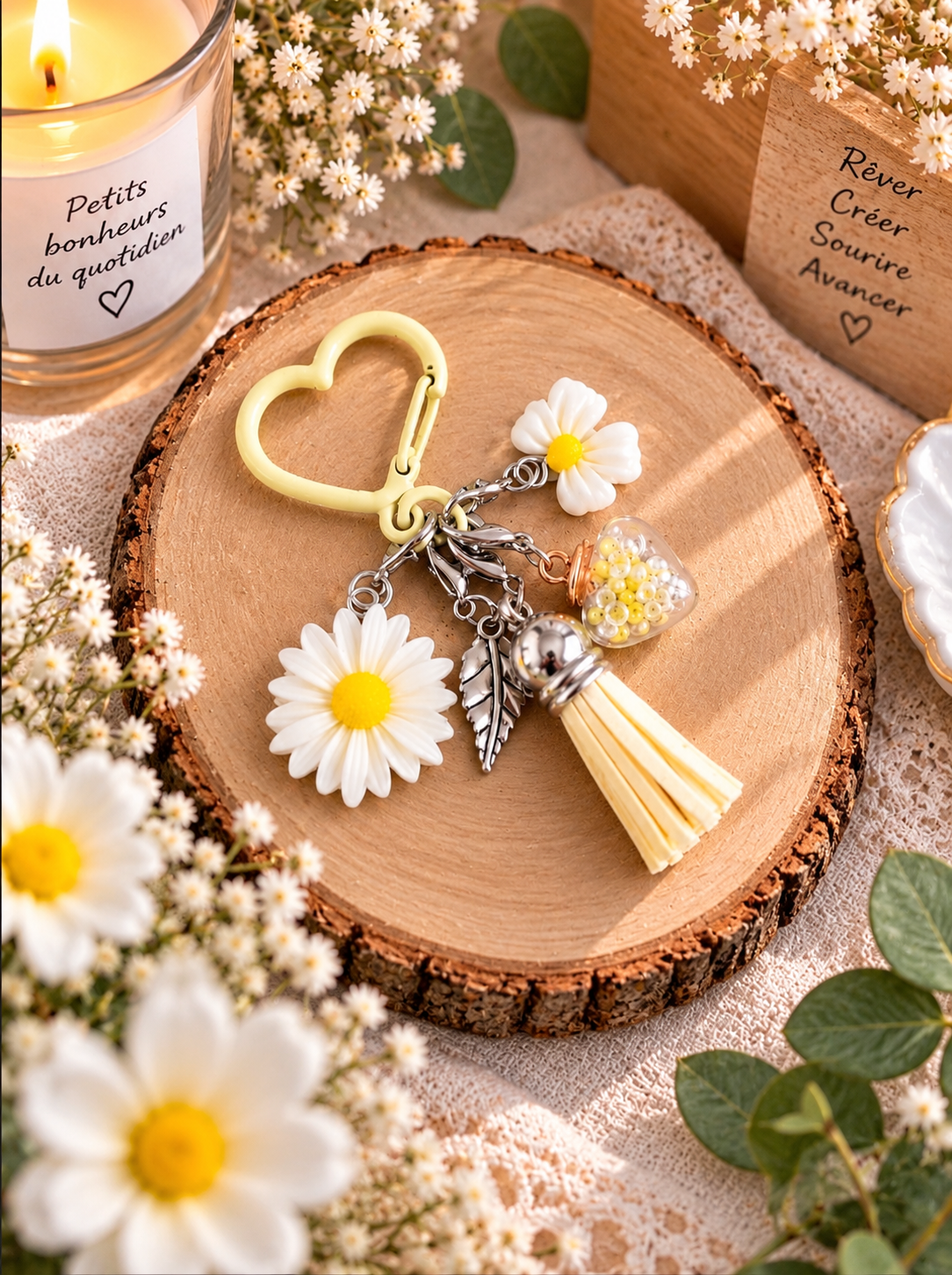 porte-clés jaune et beige