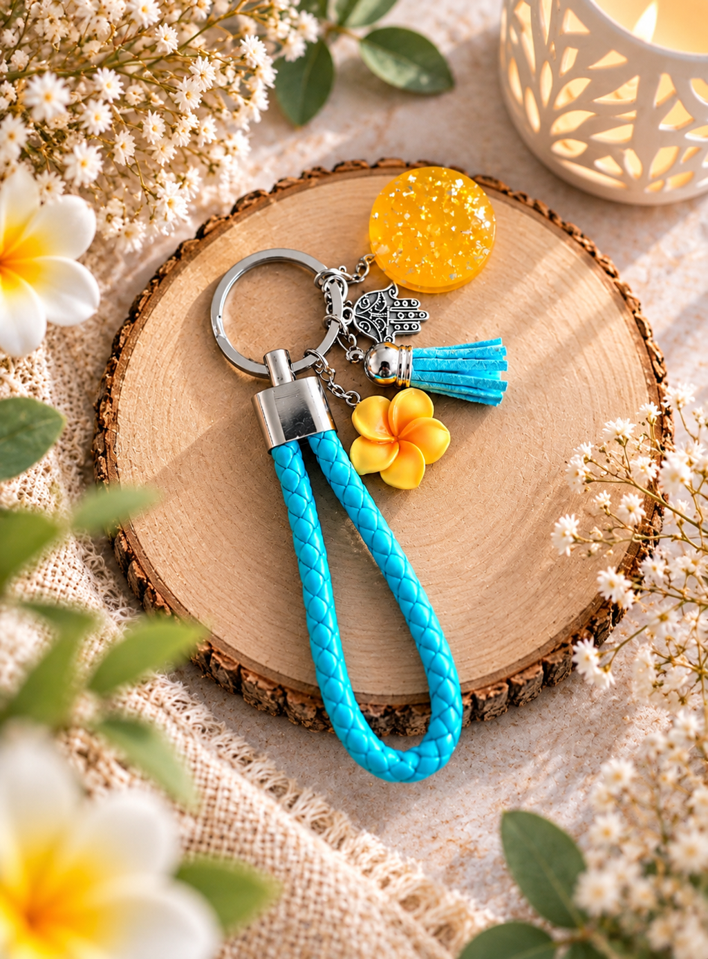 porte-clés bleu et jaune