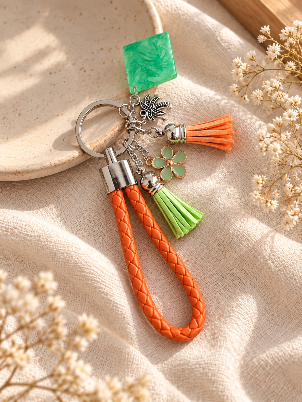 porte-clés orange et vert